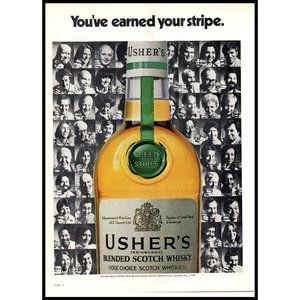 1977 Usher's Scotch Whisky Green Stripe Vintage Print Ad Headshots Wall Art